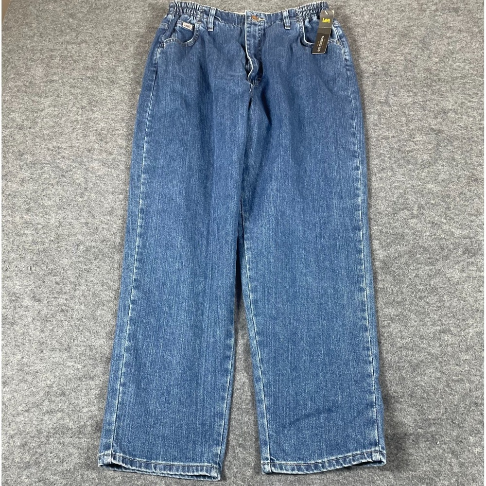 Lee Jeans Womens 16 Short Blue Denim Stretch Relaxed‎ Fit Tapered Leg High Rise